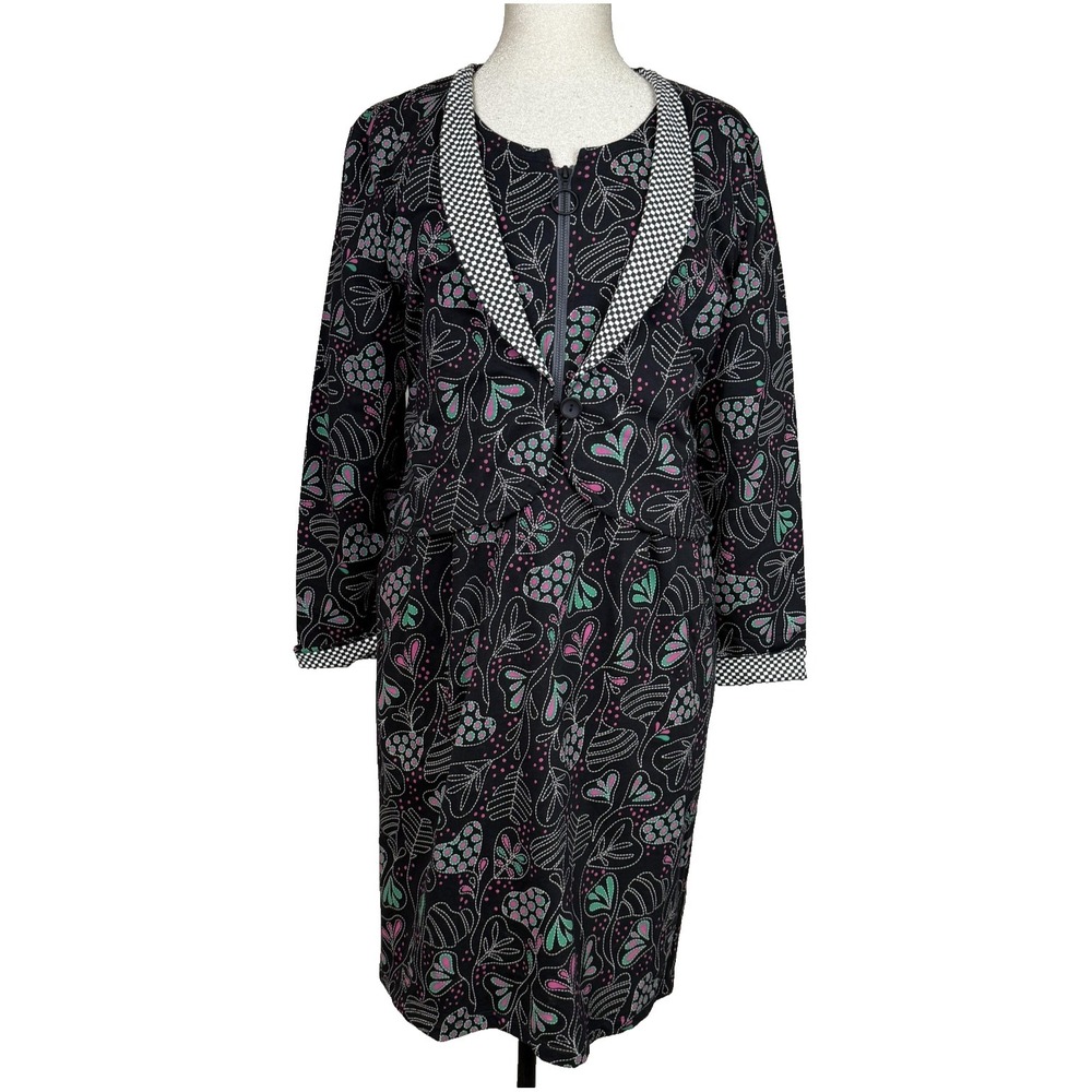Gudrun Sjoden Dress Jacket‎ Set Womens M Black Floral Organic Cotton Zip Boho